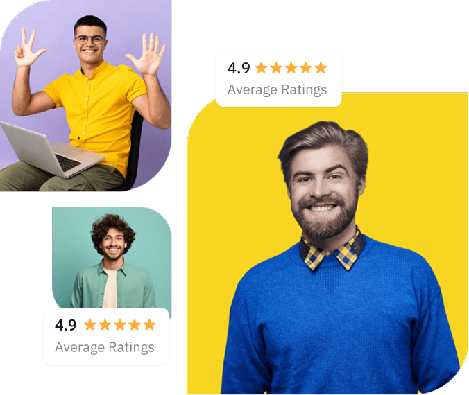 Team collage with professionals and average ratings