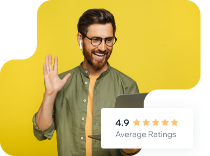 Professional with laptop and ratings